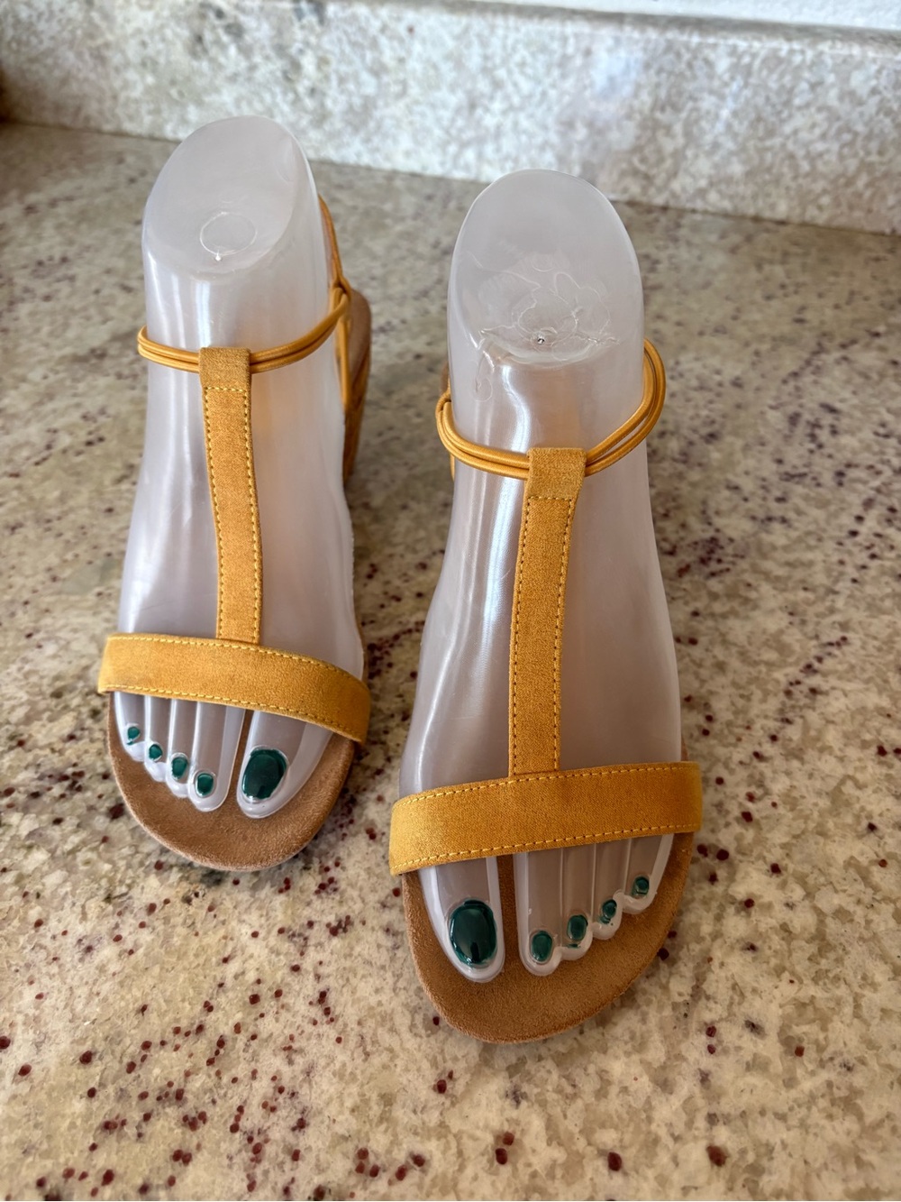 T-strap Suede Sandals in Mustard Yellow - Women’s Summer Sandals